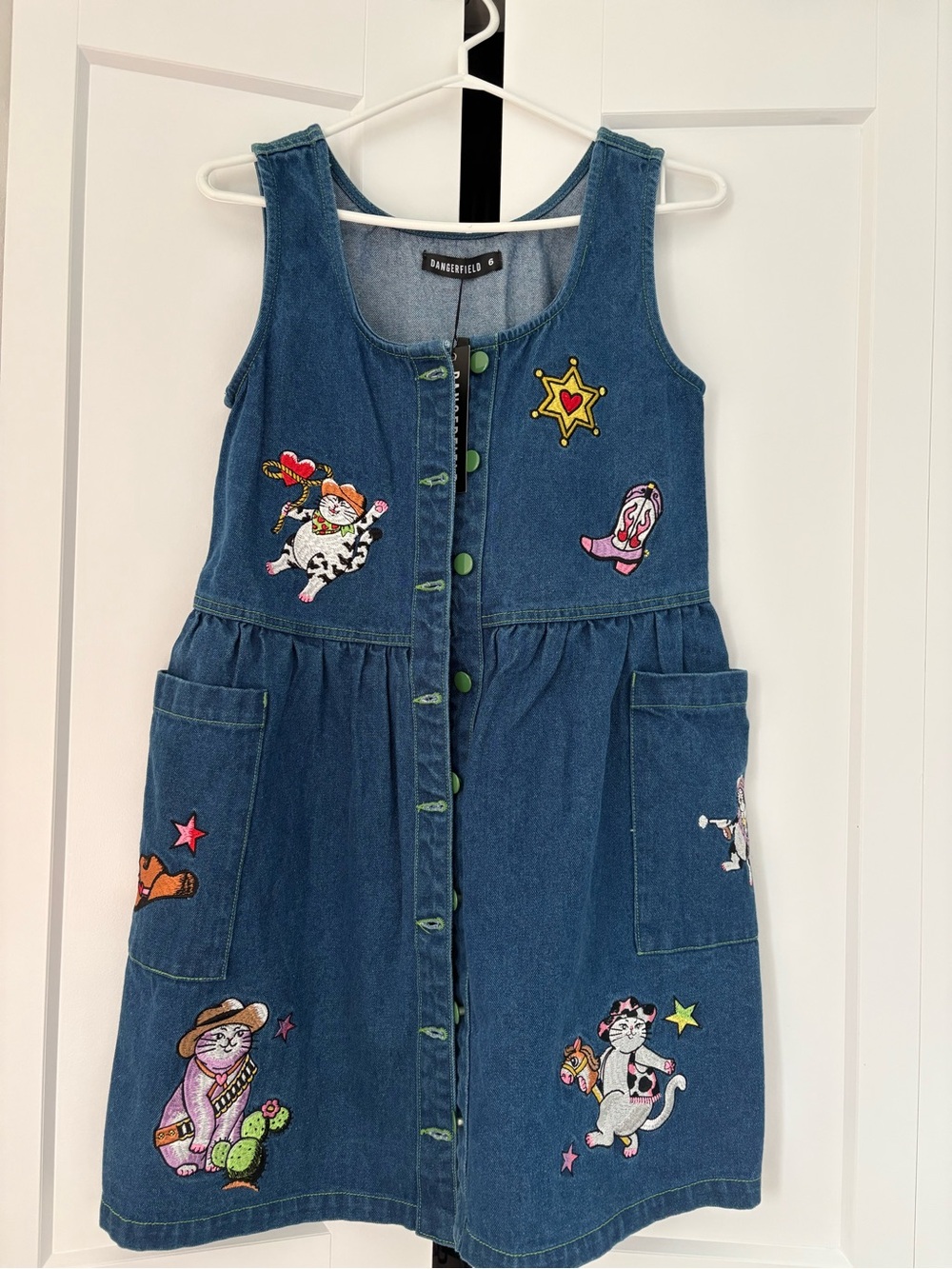 Dangerfield Denim Jumper with Colorful Embroidered Motifs - Blue